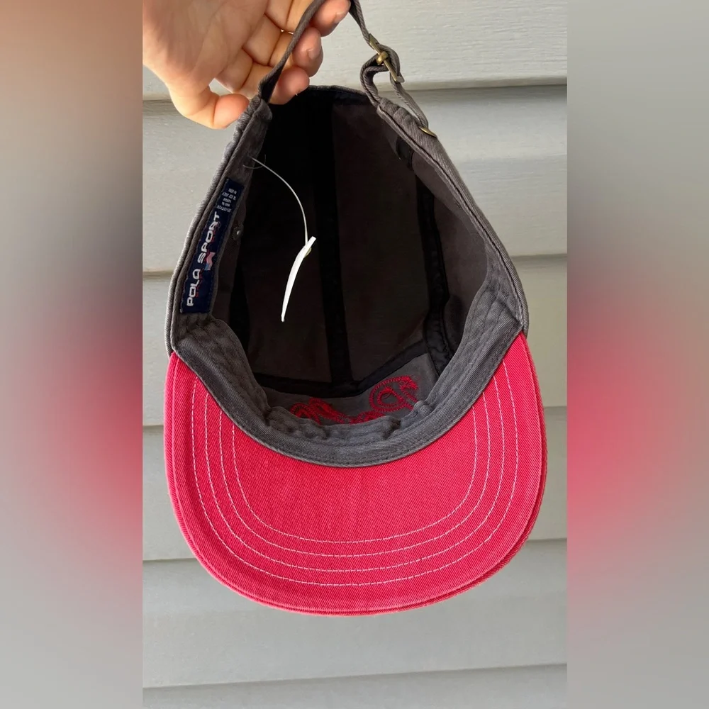 RARE- Vintage 90’s Polo Sport 5 Panel Adjustable Strap Hat Cap Gray/Red - Picture 6 of 10